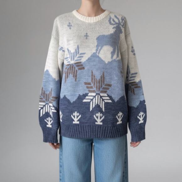 90s Nordic Cozy Winter Scandi Hygge Crewneck Pullover Sweater Minimalist Sz M - Picture 3 of 9